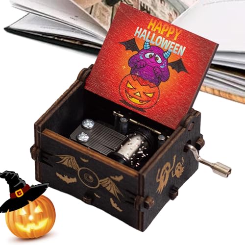 Halloween speldosa, vev speldosa, vintage speldosa i trä, speldosa | halloween speldosa att dra upp, trä speldosa för halloween, låda