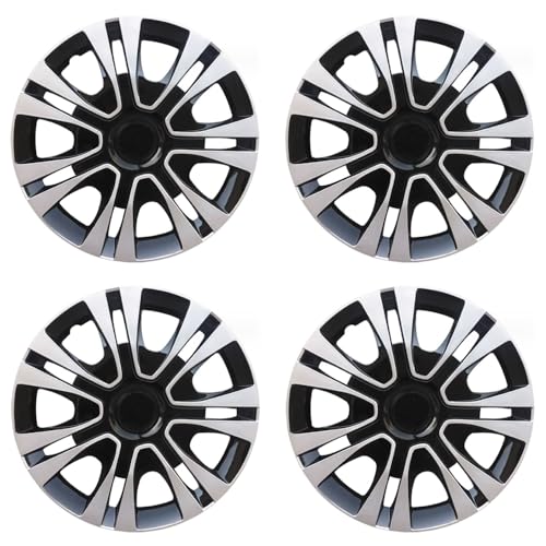 Image of Black with Silver Hubcap Wheel Cover Replacement Kit 13 inch Hub Caps Wheel Rim Cover Car Exterior Accessories Pack of 4, 13 Inches