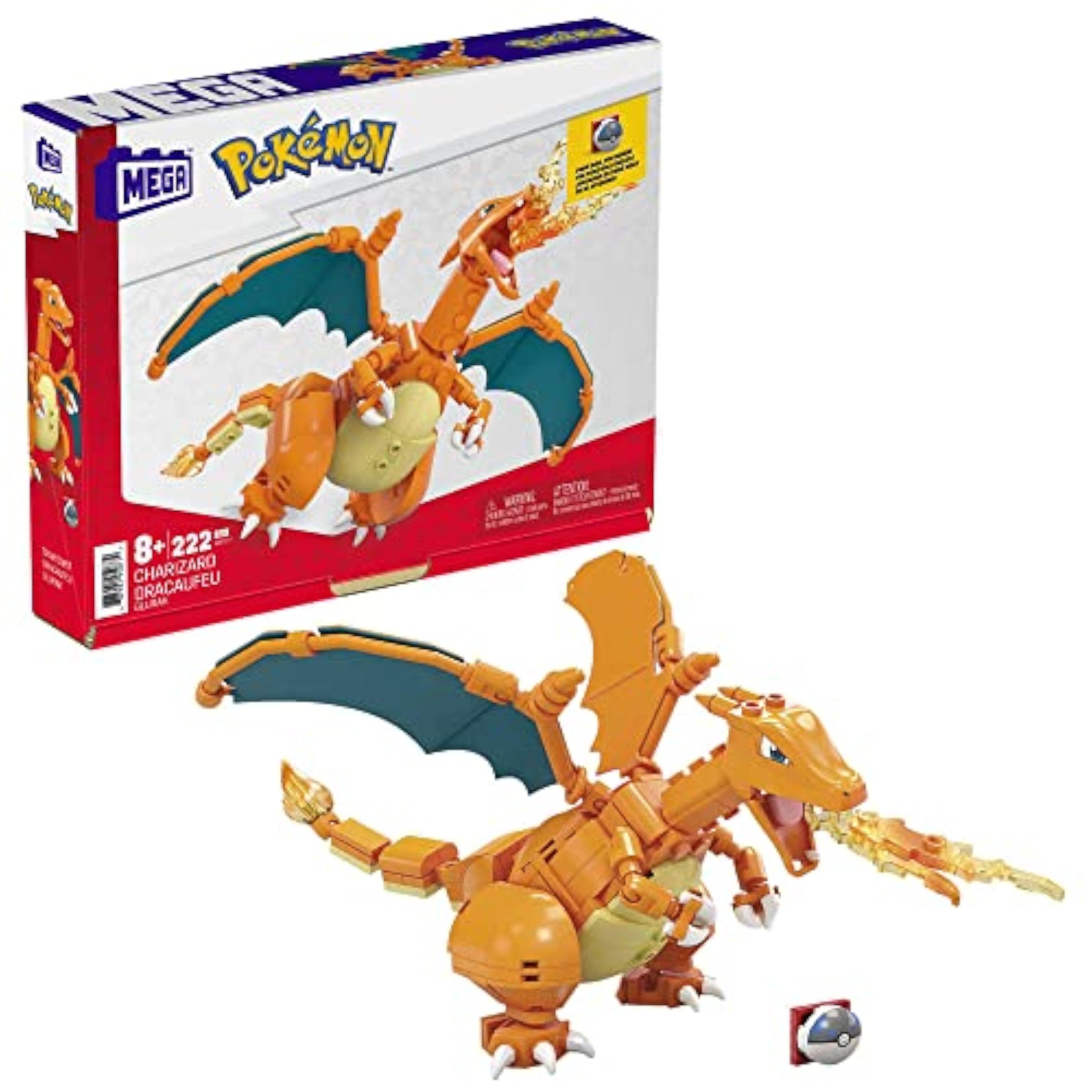 Mega Construx Pokémon Charizard Figura de 222 Bloques de construcción de Juguete para niños (Mattel GWY77)