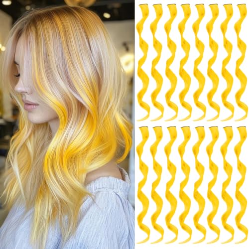 TOFAFA Yellow Hair Extensions Clip in Curly Wavy Synthetic Hairpiece 16 Pcs