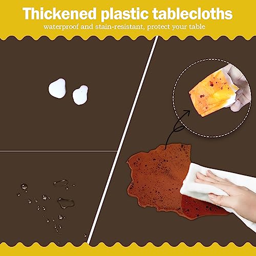 Image of tujol Brown 6 Pack Plastic Table Cloth 54 inch x 108 inch, Disposable Tablecloths Rectangle Table Cover, Plastic Tablecloths for Parties