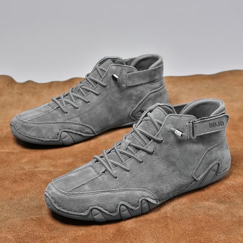 Image of baobeijiadao Men's Beck Shoes Waterproof Non Slip High Top Chukka Boots Handmade Suede Caual Outdoor Sneakers