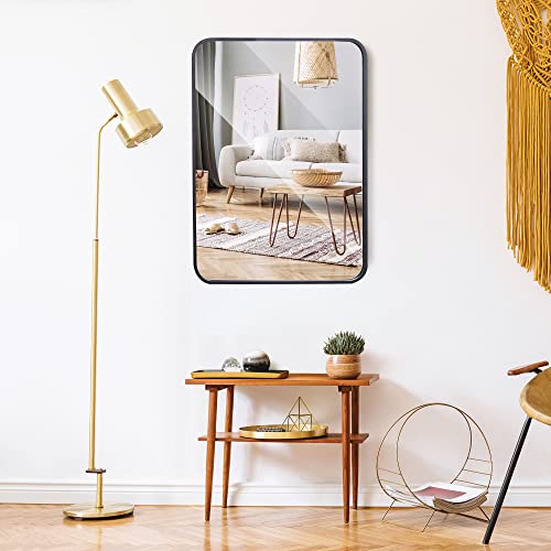 Super Deal 22X30 Inch Black Wall Mirror For Bathroom, Wall Mounted Rectangular Entryways Decor Vanity Mirrors With Stainless Steel Metal Frame And Rounded Edge (1) #TOP2