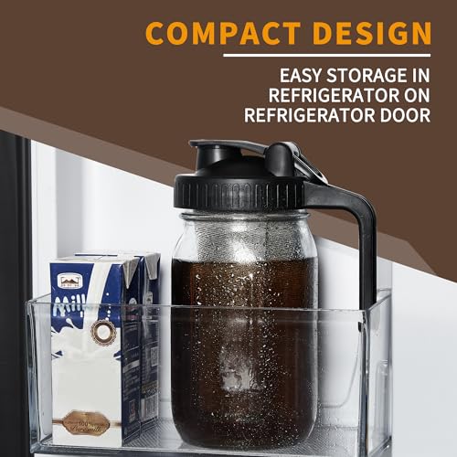 PIZVOX Jarra para cafeteira Cold Brew - 946 ml de vidro grosso tampa com alça e filtro de aço inoxid