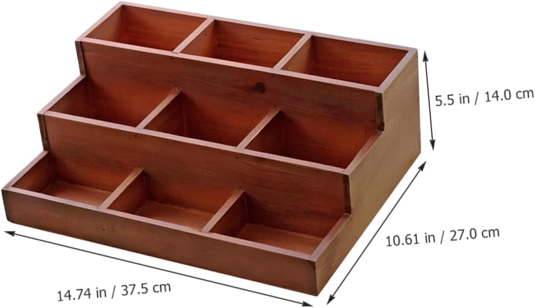 OUNONA Retro Storage Cabinet Solid Wood Sections Display Stands Figures Toy Display Rack Doll Stands