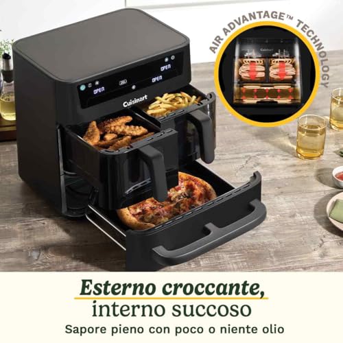 Cuisinart Tri Zone Freidora y Horno 13,6 L | Sin PFAS | 3 zonas, 2x4,3 L + 5 L | 9 funciones: aire, asar, grillar, hornear, recalentar, deshidratar, pizza, tostar, manual | Negro Ventana - imagen 5