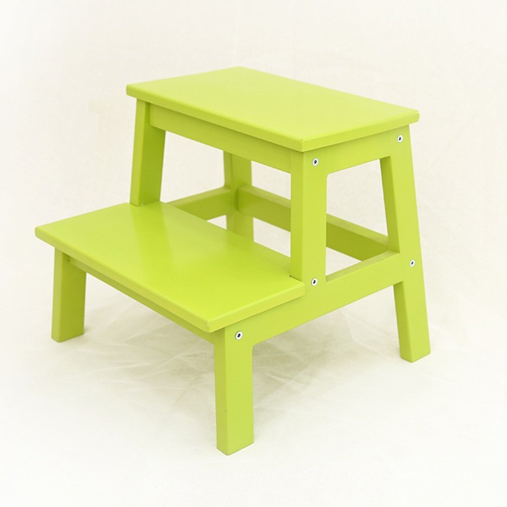 Taburete Escalonado de madera maciza en color verde para hogar, niños y adultos