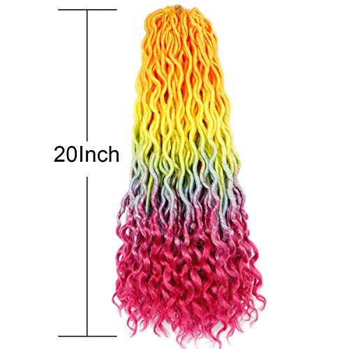 Ouyafei 5Pack Rainbow Wavy Faux Locs Braids Crochet Hair 20Inch Goddess Locs With Curly Ends Synthetic Crochet Twist Braiding Hair Extensions (Rainbow#,500G/Lot) #TOP3