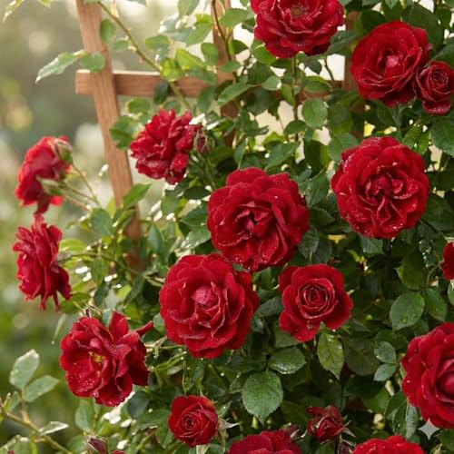 Image of Rare Original Red Climbing Rose Live Plant with Pot Fragrant Flowering Vine | Fast Growing Creeper Rose Plant for Balcony Terrace Wall Fence Garden | (Rose Plant Pack of 1) (RED CLIMBING ROSE)