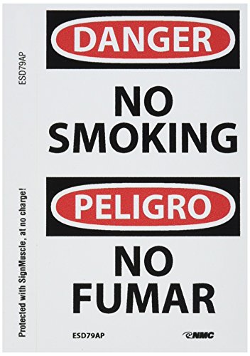 Panneaux OSHA Danger No Smoking bilingues autocollants 7,6x12,7 cm NMC ESD79AP