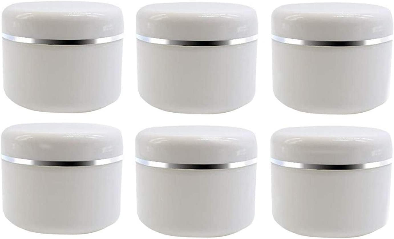ECVV White Silver Edge Empty Refillable Cosmetic Plastic Jars with Dome Lid Make Up Face Cream Lip Balm Lotion Storage Container Travel Case Bottle Pot Pack of 6 (20ml/0.67oz)