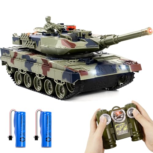 Supdex 1/24 RC Tank, Remote Control Ger Leopard II Army Model Tank with Sound Effects, Lights and Smoke, 2.4G Military Model Toy for Kids, Perfect Birthday for Boys 6+ Years Old
