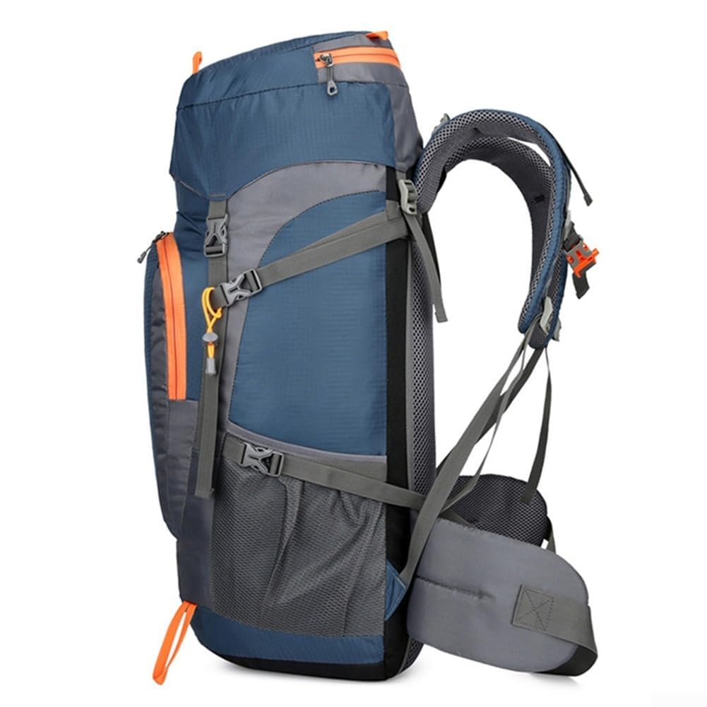 Mochila de senderismo resistente de 65 L, perfecta para viajes, camping y escalada, con múltiples bolsillos y cubierta de lluvia (azul oscuro)