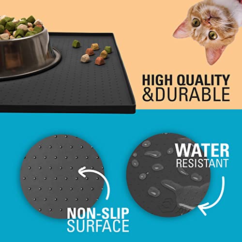 Dog Feeding Mat For Floors Waterproof, Anti-Slip Pet Food Mat With Raised Edges To Prevent Spills, 22" X 14" Tray Designed To Stop Food And Water Bowl Messes, Dishwasher Safe Silicone Dog Bowl Mat #TOP5