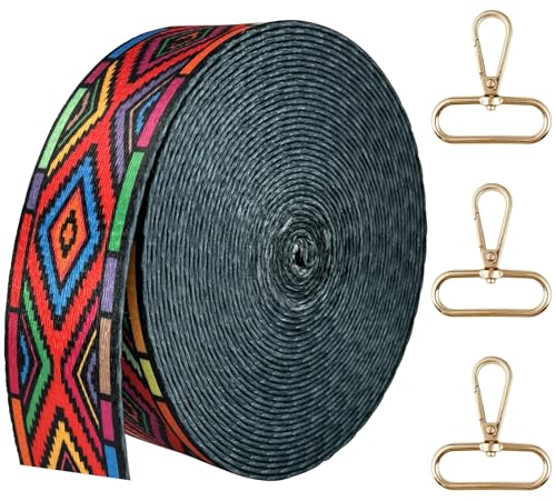 Printed Nylon Webbing 1 1/2 inch 6 Yards Colorful Squares Thick Patterned Fabric Webbing Luggage Handle Jacquard Ribbon for Backpack Bags-Seatbelt-Clothing-Sewing-DIY Crafts & Projects Supplies