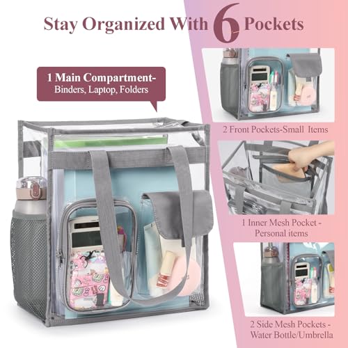 Image of PACKISM Clear Tote Bag for School - Large Heavy Duty Clear Tote for Girls | See Through PVC, Wide Zipper Opening, Front Pocket Keeps Essentials Visible for Students, Class, Work, Daily Carry, Age 12+