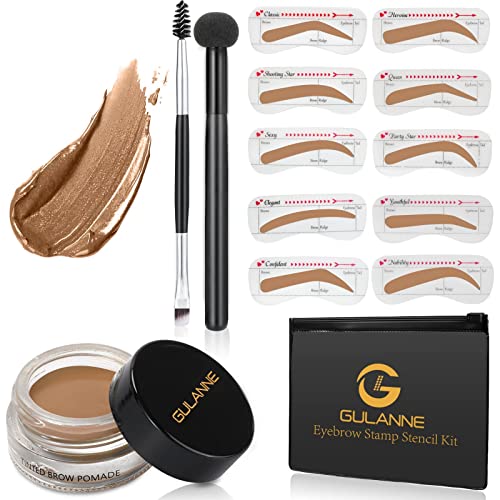 Eyebrow Stamp Stencil Kit For Perfect Bushy Eyebrows,20 Eyebrow Stencils,Brow Stamp Trio Kit With Sponge Applicator,Waterproof Eyebrow Pomade,Dual-Ended Eyebrow Brush-Taupe #TOP4
