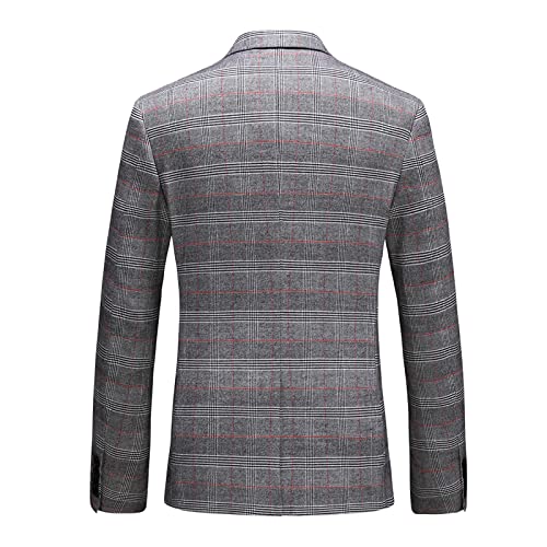 Mens Casual Plaid Blazer Jacket Slim Fit Sports Coat One Button Tuxedo Jacket For Men Light Grey #TOP1