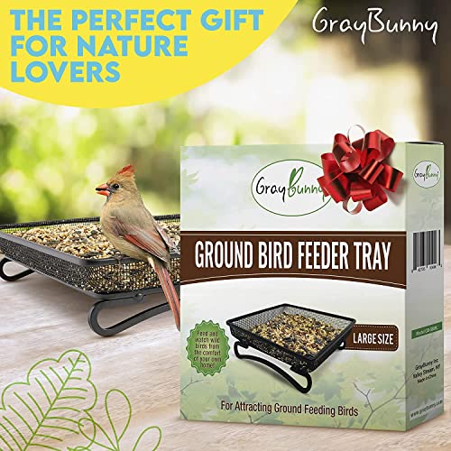 Gray Bunny Bird & Squirrel Feeder Tray 11x11 Inches, Cardinal, Blue Jay, Crow, Wild Large Bird Feeders for Outdoors, Outside Free Standing Metal Hopper Bowl Feeding Platform - Thumbnail 7