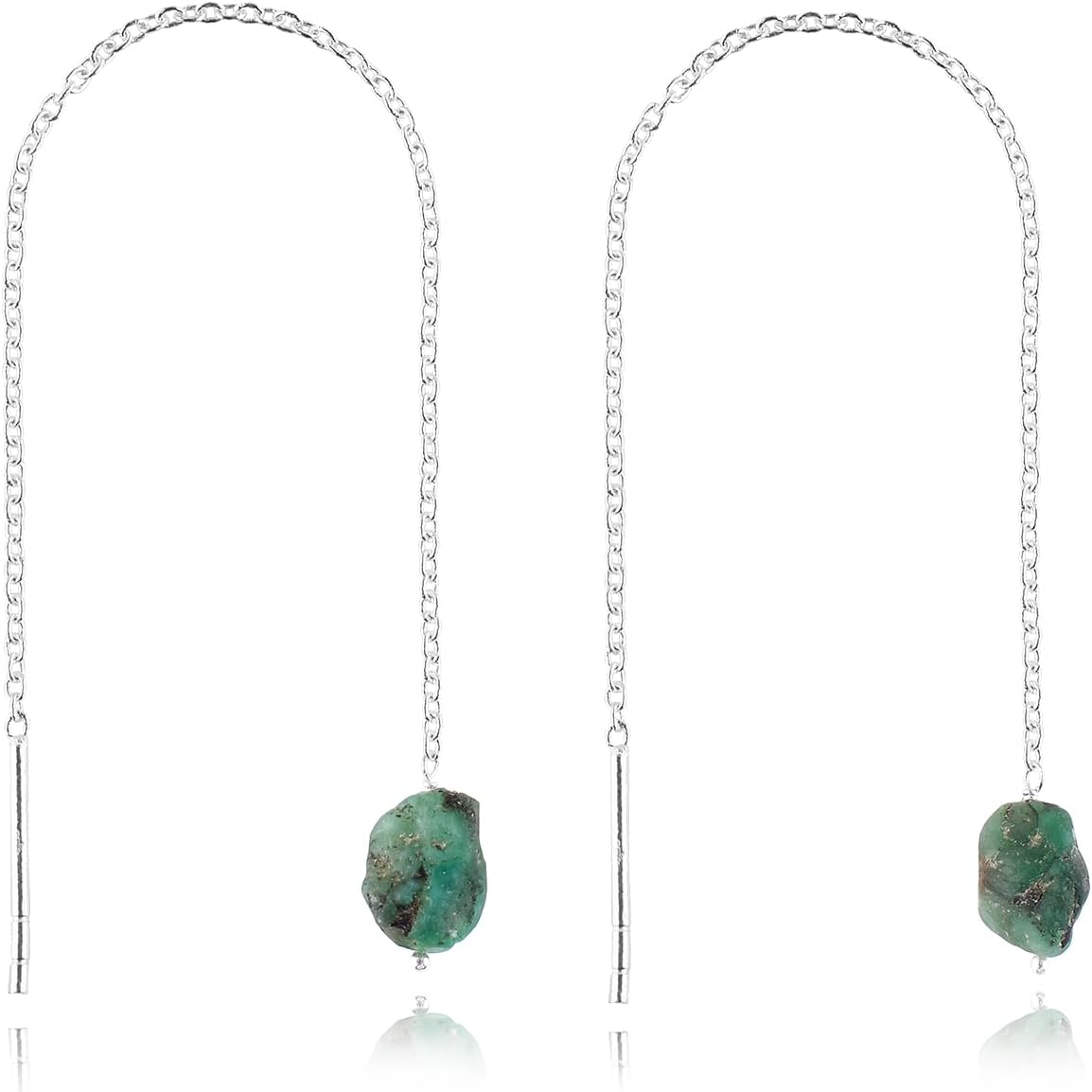 YANARA Natural Raw Dainty Threader Pair Earrings, Gemstone Birthstone Crystal, Mother's Day Gifts For Mom Women, Chakra Energy Healing Crystals Jewelry in Silver Plated