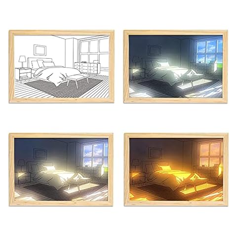 Vukayo ZMH-01 Painting, Interior Picture, Photo Frame, Feng Shui, Entryway, Wall Hanging, Stylish, Art Panel, 3 Color Changing, Adjustable Brightness, LED Lighting, Light Shadow Conversion, USB Charging, Light and Shadow Wall Photos, Stairs, Walls, Art, Interior, Living Room, Decorative Painting, Scandinavian, Hospital Opening, Living Room, Bedroom, Bright Painting, Healing, Gift, Outside the Window Cover