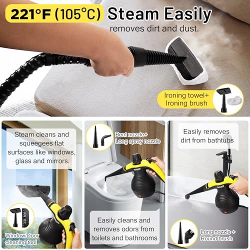 Handheld Steam Cleaner, Steamer for Cleaning, Multipurpose Portable Steam Cleaners for Home Use with Safety Lock and 10 Accessory Kit to Remove Grime, Grease, and More, Save Time and Effort