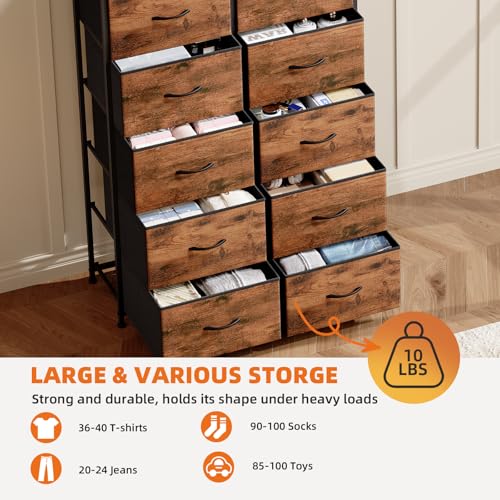 Somdot Dresser for Bedroom with 10 Drawers, Wide Storage Organizer Chest of Drawers with Fabric Bins for Closet Bedside Nursery Living Room Laundry Entryway Hallway,Wood Grain Print by Somdot - Image 5