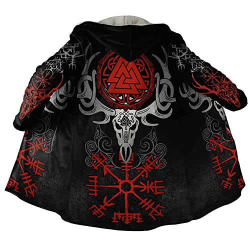 JJLLAZAD Wikinger Odin Walhalla Kapuzenmantel für Männer Faux Kaschmir Mantel Winter Warm 3D Druck Casual Unisex Jacke Vegvisir 3XL