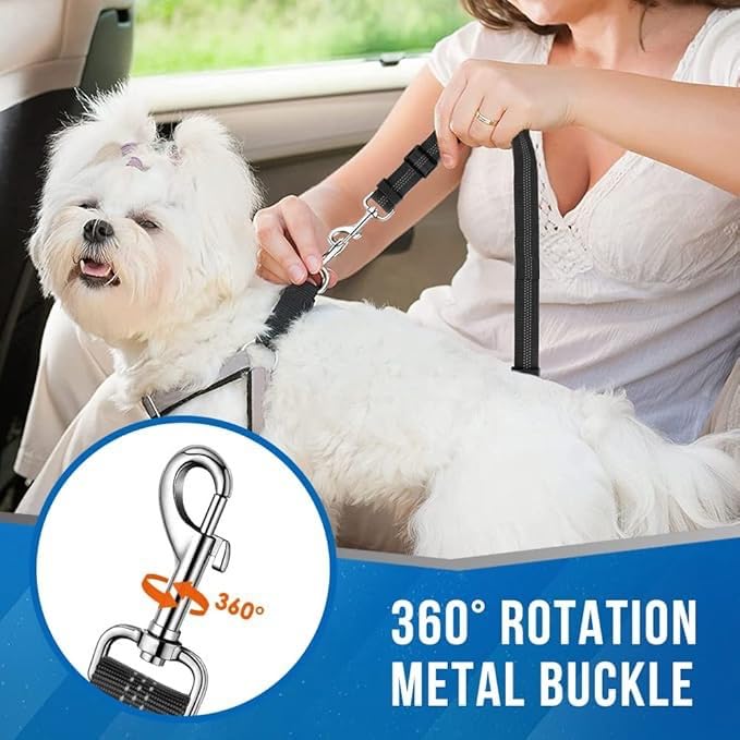 KUTKUT Double Dog Seat Belt, Dual Pet Car Headrest Restraint Safety Seatbelt No Tangle Dog Leash Duty Adjust Elastic Bungee Lead Splitter Connect Harness In Vehicle Travel For 2 Dogs (Black),75 cm 4