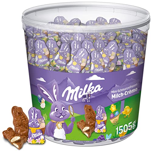Milka Mini Schmunzelhasen 1 x 1.505g I Osterschokolade Großpackung I gefüllt mit Milchcréme I...