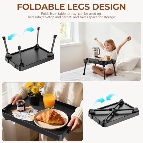 KDD Bandeja para Cama,Mesita Desayuno con Patas Plegables,con Portavasos Extraíble y Soporte para Tableta y Teléfono, Mesa Plegable Cama Ordenador Portátil para Trabajar, Refrigerios,Servir,Libros - imagen 6