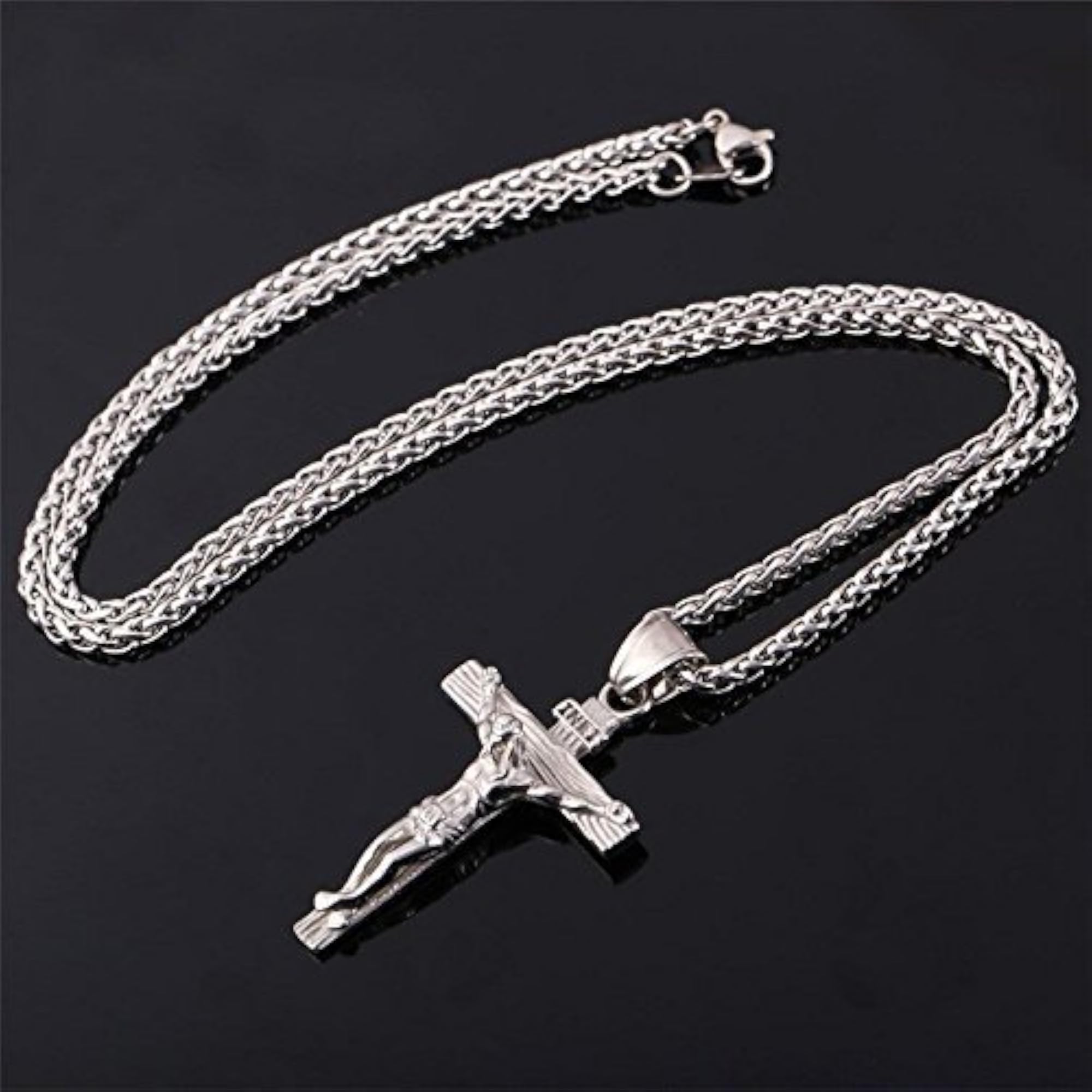 Men's Stainless Steel Jesus Cross Crucifix Necklace