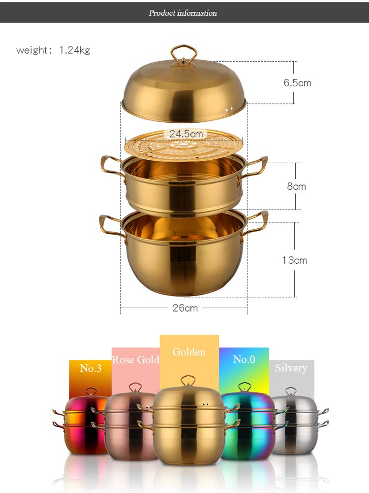 3-Tier Stainless Steel Steamer Pot Set - Includes 2 Pots, Steaming Septa, Lid, Works On All Stovetops