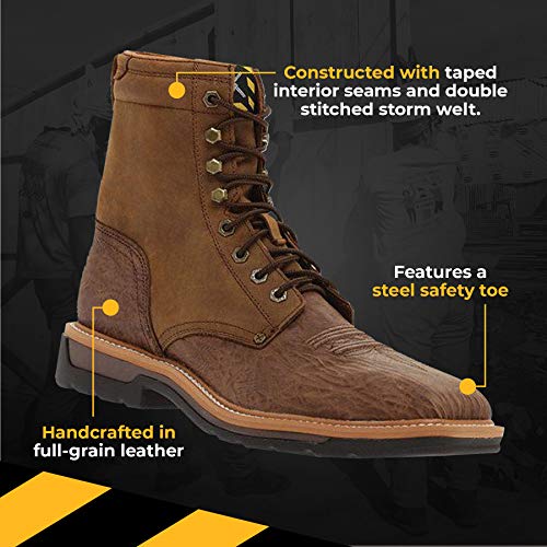 Twisted X Men's 8″ Steel Toe Lite Western Work Lacer - Hard Construction Lace-Up Full-Grain Leather Boots - Safety Traditional Western Boots For Men, Distressed Shoulder & Distressed, 11 D #TOP2