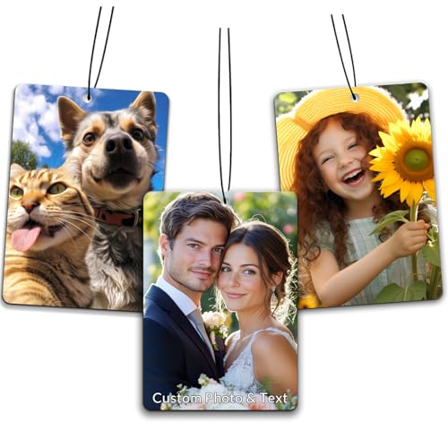 Custom Car Air Freshener, Personalized Double sided Photo/Text, Eco Long Lasting Natural Essential Oil Scent, Customize Air Freshener for Car Wardrobe Bathroom Christmas Gift (Rectangle)