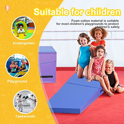 Incline Gymnastics Mat - 48"X24"X14" Tumbling Mats, Folding Fitness Tumbling Mat For Kids Girls Home Training Exercise, Gymnastics Gym Tumbling (Blue-Purple) #TOP5