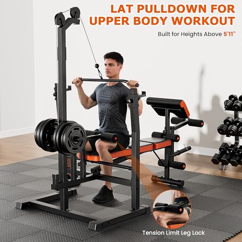 Image of 9-in-1 Adjustable Olympic Weight Bench with Lat Pulldown, Row, Squat Rack & Leg Curl - Multi-Function Strength Training Bench Press for Home Gym Full Body Workout