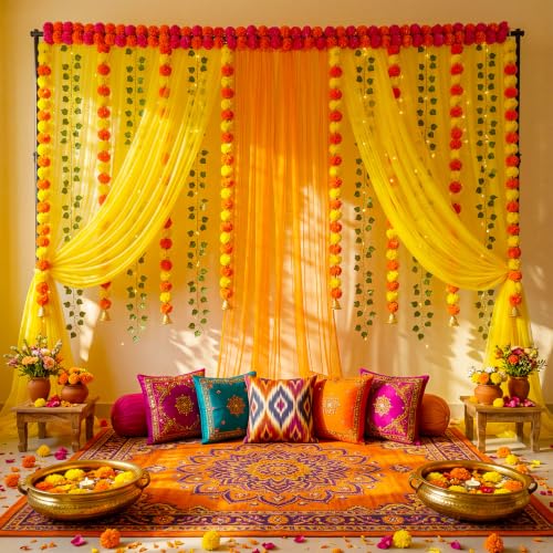 Irenare Indian Pooja Backdrop Navratri Decor, Yellow and Orange, Indian by Irenare - Used condition - Image 5
