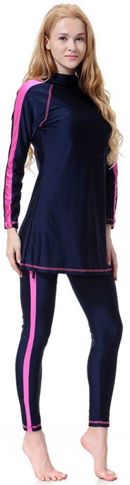 YEESAM Muslim Swimsuits for Women with Hijab, Modest Islamic Long Sleeve (Navy Blue, Asia S ~ Height: 150-160cm)