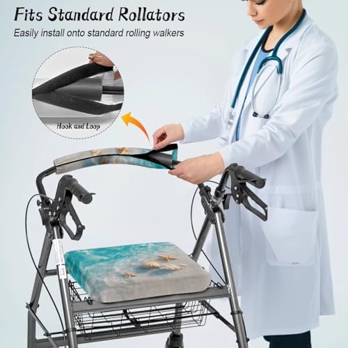Image of Beach Shells Rollator Accessories for Ladies Adjustable Rollator Walker Seat and Backrest Covers Universal Walkers for Seniors with Seat Cover