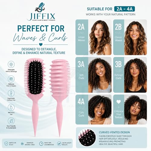 Image of Curl Define Styling Brush - Nylon Detangling & Curl-Defining Hair Brush for Curly, Wavy & Frizzy Hair - Paddle Brush with Wide Tooth Comb for Men, Women & Kids (Pink)