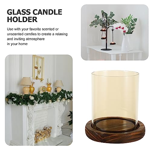 Homsfou Dining Table Decor Glass Candle Holder With Wood Base Hurricane Candleholder Chimney Tube Glass Open Ended Candle Stand For Wedding Table Home Decor Party Holiday Desktop Decor thumb #5