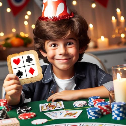 Image of Poker Themed Cookies Casino Game Night Club Dice Treats | 24 Pack Bulk | Individually Wrapped | Cards Ace Spade Snacks Cookie
