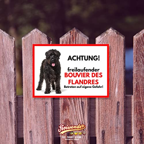 Bouvier Des Flandres Freilaufender Hund Dog Schild Spruch Türschild Hundeschild Warnschild Geschenkidee Sicherheitsschild Hund Privatgrundstück Hundewarnung Warnung vor dem Hund