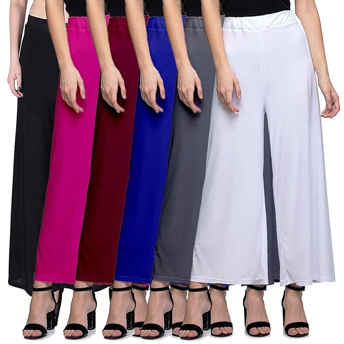 vigau Casual Wear Soft Fabric Flared Loose-fit Palazzo for Women Pack of 5 Multicolor048-picture-43