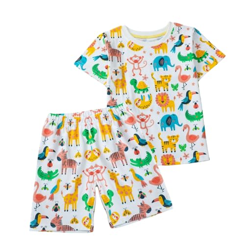 Image of HILEELANG Toddler Boy Short Sets Summer Soft Cotton Casual Animal Print Daily Short Clothes Sets 2T