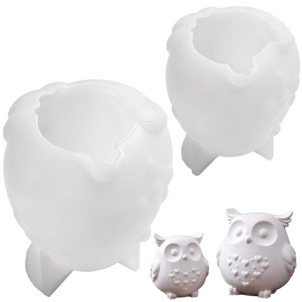 Sslvya 2 Pcs Owl Candle Mould, 3d Owl Silicone Mold, Animal Resin Casting Mould for Aromatherapy Candle, Fondant, Cake, Soap, Chocolate, Diy Candle Making