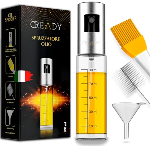 CREADY® | Olio da Cucina in Acciaio Inox 100ml | Dispenser Spray con Detergente | Friggitrice Aria | Oliera | Spruzzatore per Olio