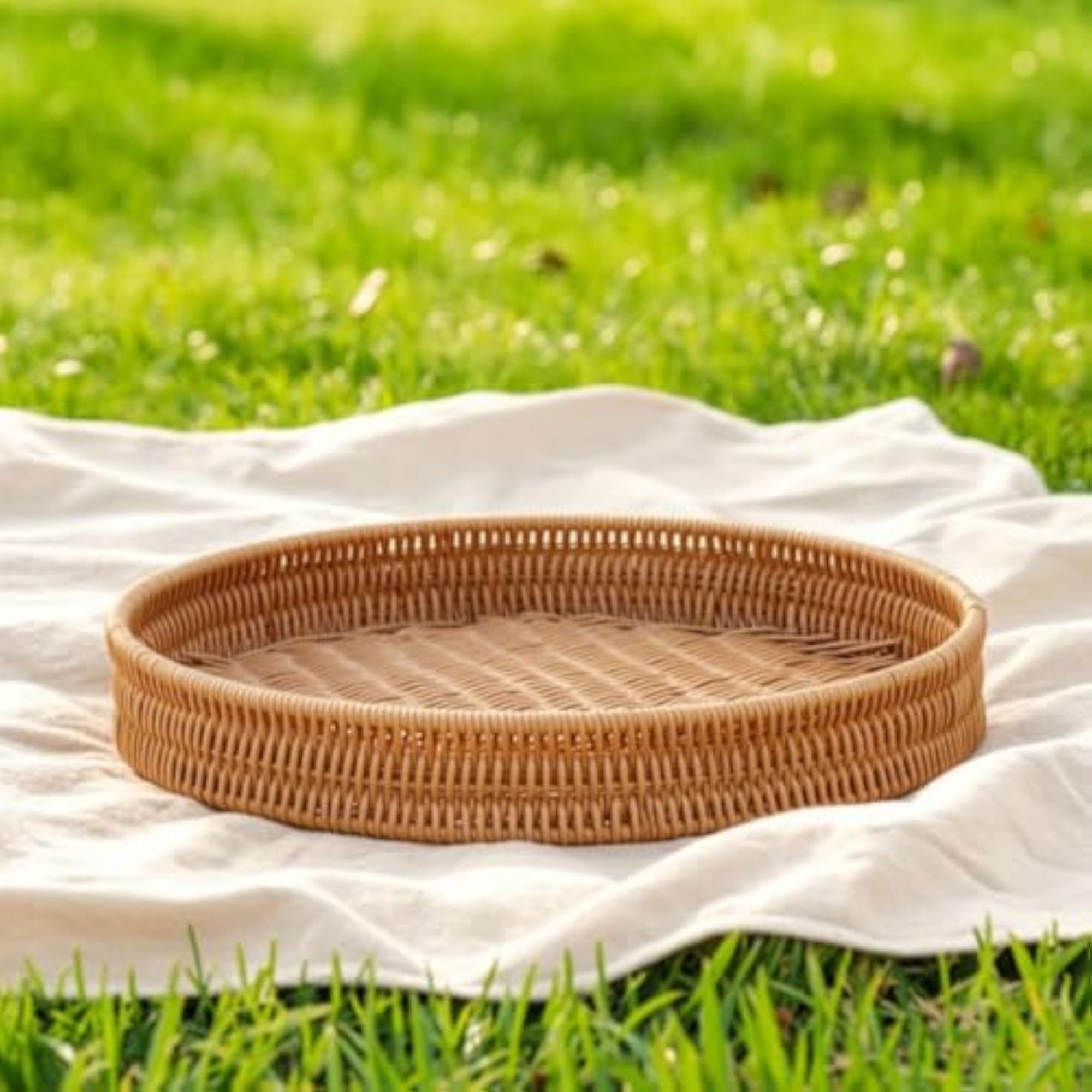 Handmade Woven Round Rattan Tray