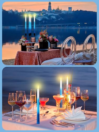 Image of Funtery 48 Pcs Flameless LED Taper Candles Battery Operated Candles Bulk Realistic LED Candlesticks Flickering for Wedding Church Party Home Decor(Gradient Blue,11 Inch,Classic Style)